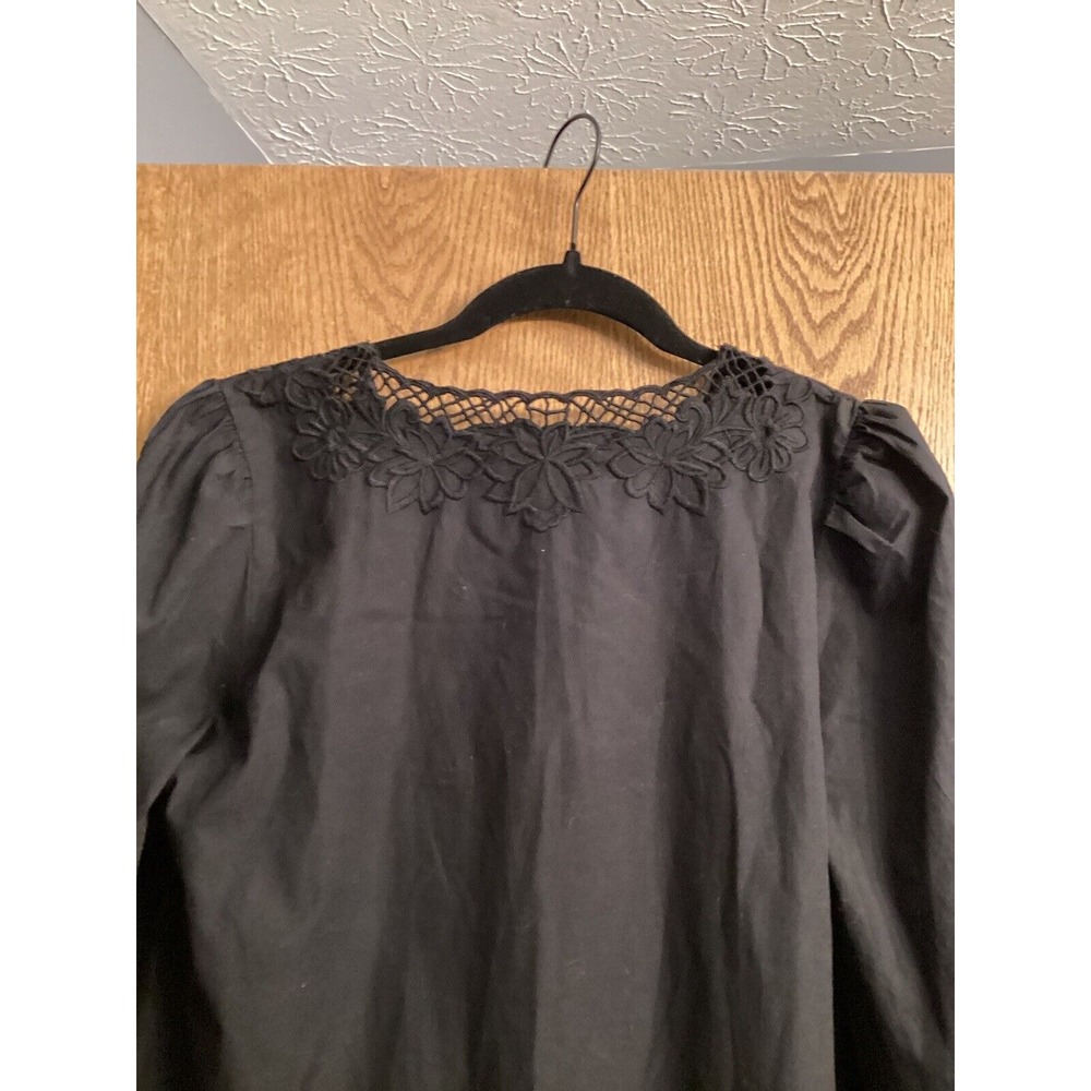 J Crew Sz XS Black Eyelet Trim Ruffle Hem Swing Long Sleeve Dress‎ - Picture 8 of 8